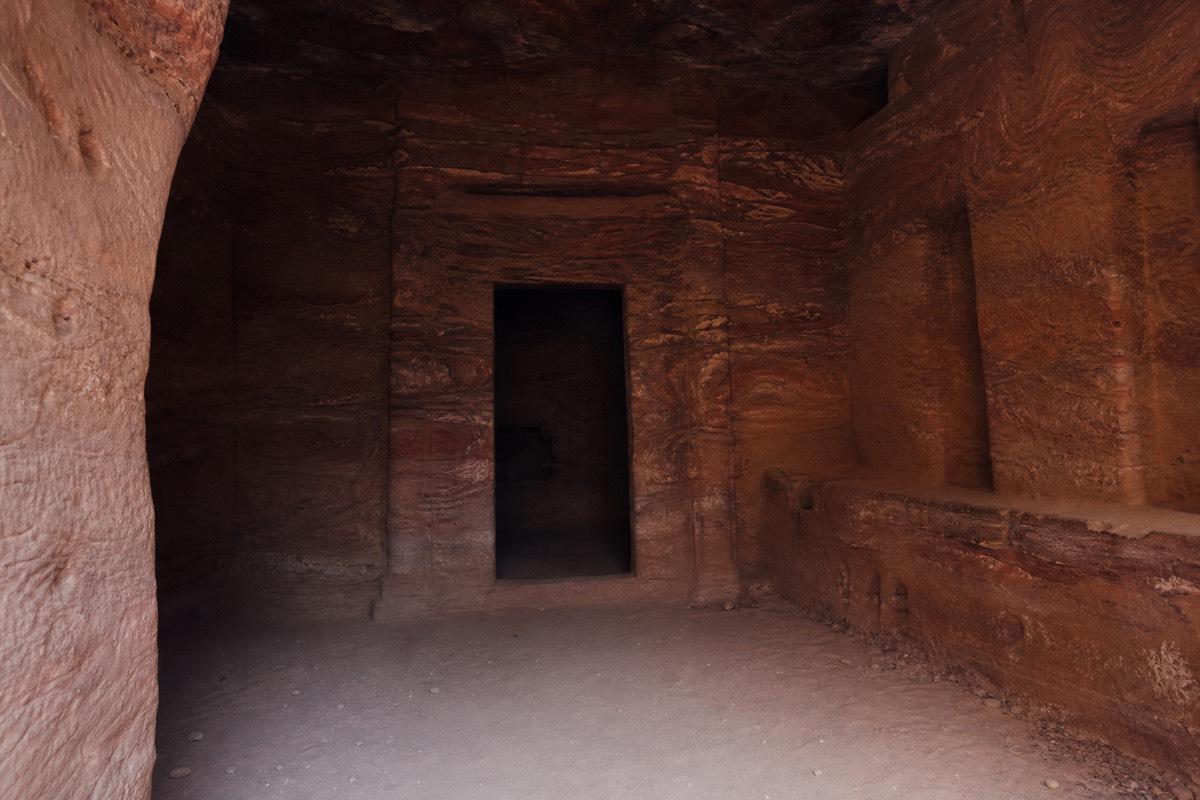 The Treasury's carved facade at Petra with the forecourt in front of it where the 2024 tomb was found