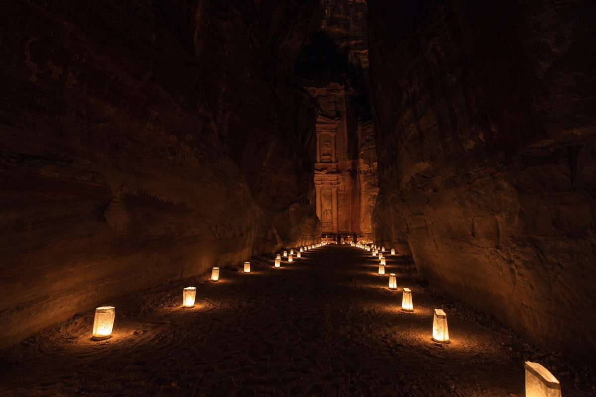 Candles lighting the path to the Treasury during Petra by Night