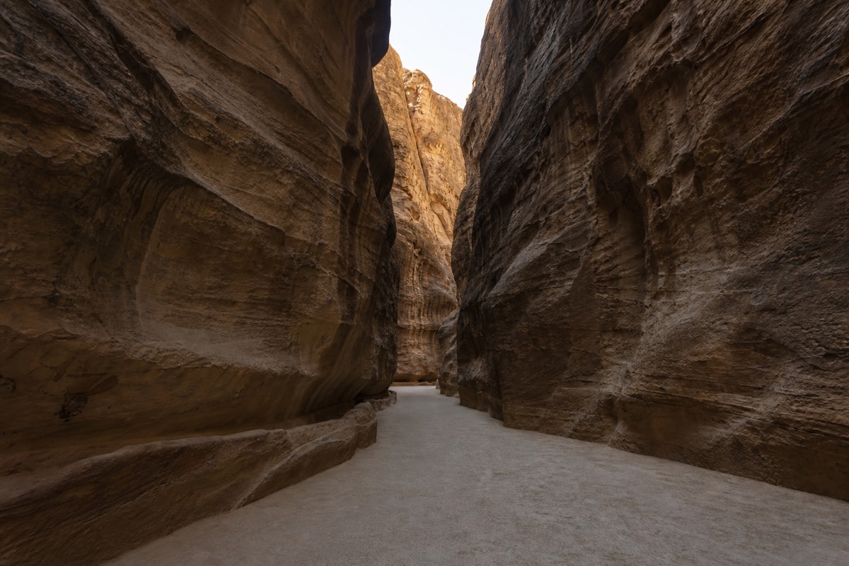 Walking through the Siq, the narrow canyon leading to the Treasury