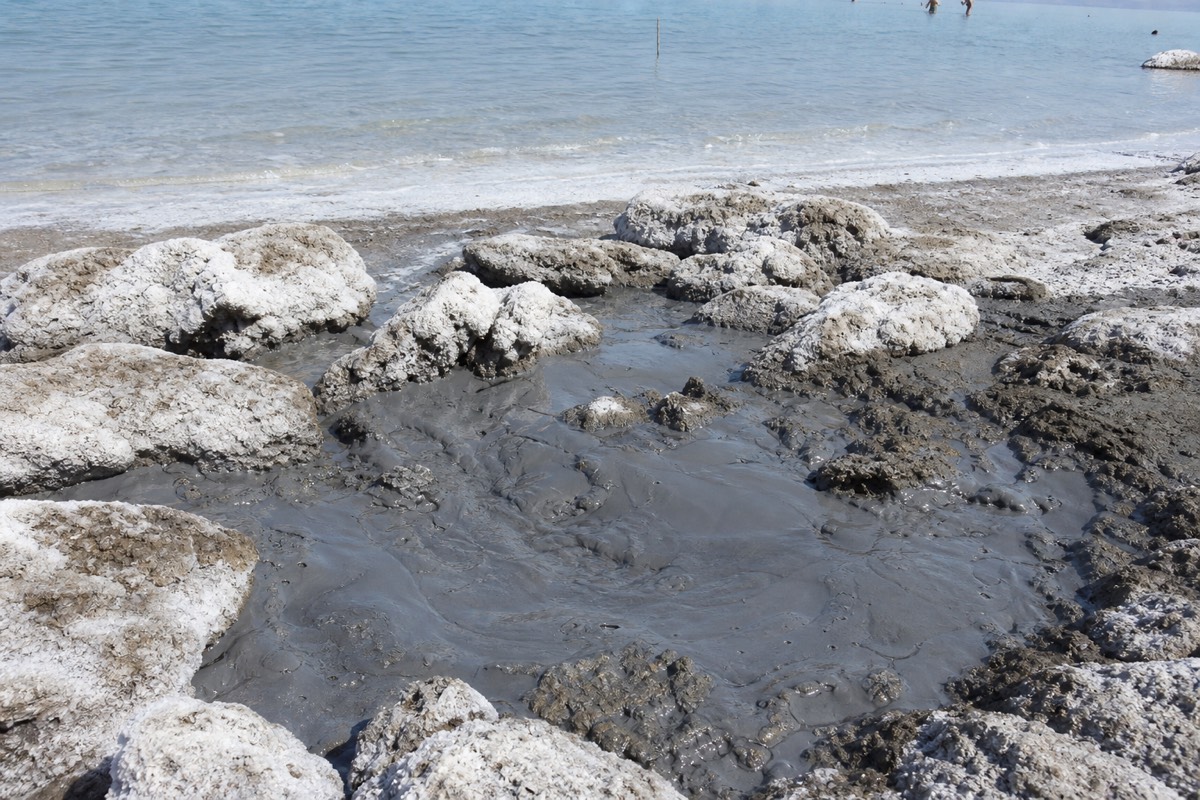 Floating in the mineral-rich water of the Dead Sea