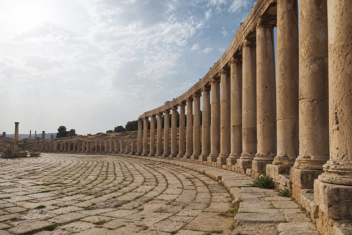The colonnaded Roman ruins at Jerash