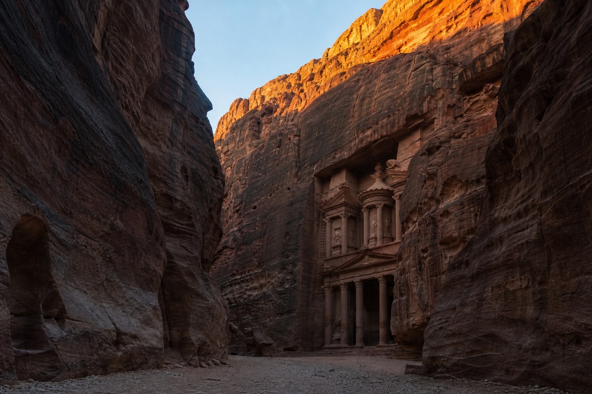 Evening light over the canyon walls near Petra